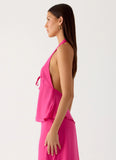 Ashlea Tie Front Top Fuchsia