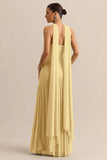 Bambi Lemon Bandeau Neck Maxi Dress With Scarf Detail