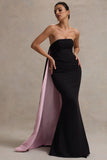 Shes Trouble Black Bandeau Maxi Dress With Pink Cape