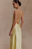 Bella Satin Halter Maxi Dress Lemon