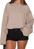 Women Striped Long Sleeve Shirt Crewneck Cropped Pullover Top Fall Winter Vintage Sweatshirt Streetwear
