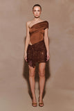 Paisley Slinky And Diamante Mini Dress Chocolate
