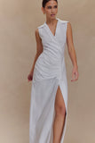 Dante Ruched Linen Midi Dress White
