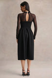 Melinda Black Square Neck Midi Dress With Mesh Detailing