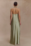 Alice Satin Halter Maxi Dress Sage
