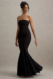 Angela Black Bandeau Fishtail Maxi Dress