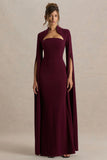 Esme Burgundy Square Neck Maxi Dress With Cape Sleeves