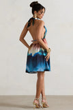 Naxos Multi Blur Print Plunge Neck Babydoll Mini Dress