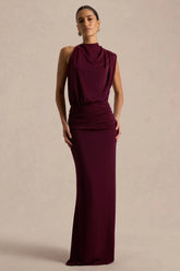 Umaira Burgundy High Neck Maxi Dress