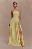 Maureen Cotton Shirring Maxi Dress Lemon
