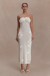 Samantha Crochet Midi Dress With Flowers Ivory