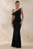 Afina Black Lace Asymmetric Neck Maxi Dress