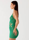 Havana Haze Crochet Mini Dress Emerald Green