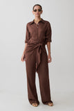 Gia Long Sleeve Satin Shirt Chocolate