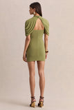 Perdi Olive Bodycon Mini Dress With Twisted Cape