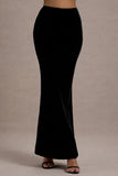 Alize Black Velvet Split Maxi Skirt