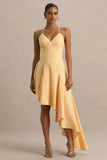 Glint Peach Satin Plunge Neck Maxi Dress With Asymmetric Hem