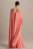 Radiance Coral Bardot Maternity Maxi Dress With Cape