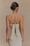 Casey Linen Corded Embroidered Linen Top Natural