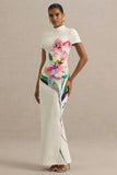 Hessie White Lily Print High Neck Maxi Dress