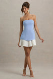 Autumn Powder Blue Bandeau Mini Dress With Pleats