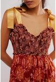 Women Floral Maxi Dress Tie Shoulder Patchwork Smocked Flowy Boho Dress with Pockets Summer Vacation Sundress