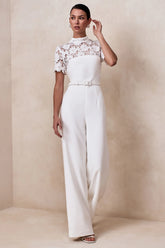 Liliana White High Neck Jumpsuit With Lace Detailing