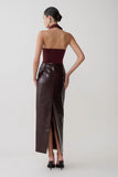 Thalia Croc Faux Leather Midi Skirt Merlot