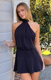 Bryan Black Polka Dot Halter Neck Mini Dress