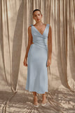 Raleigh Asymmetrical Slinky Midi Dress Pale Blue
