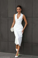 Yanina Cotton Halter Midi Dress White
