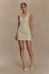 Ebony Embroidered Denim Mini Dress Cream