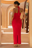 Erin Red Halter Neck Maxi Dress With Cut Out Detail