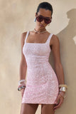 Rionelle Pink And White Sequin Mini Dress