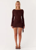 Niella Long Sleeve Wrap Mini Dress Chocolate