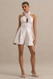Sharie Cream Floral Print Jacquard Halter Neck Playsuit With Cut Out Detail