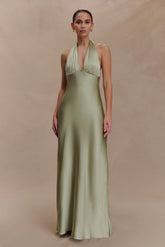 Alice Satin Halter Maxi Dress Sage