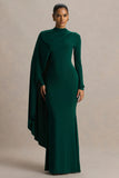 Always Bottle Green High Neck Maxi Dress With Cape Sleeve Detail