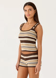 Helia Knit Top Chocolate Olive Stripe