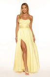 Lucy Yellow Strapless Satin Formal Maxi Dress