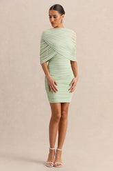 Merisse Mint Bandeau Mini Dress With Ruched Detailing