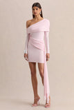 Savita Light Pink Ruched Asymmetric Mini Dress With Drape