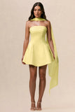 Love Me Lemon Satin Skater Mini Dress With Chiffon Scarf