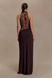 Arra Chiffon And Lace Halter Maxi Dress Cacao Brown