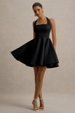 Peggy Black Halter Neck Skater Mini Dress