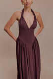 Angelina Scuba Halter Midi Dress Chocolate