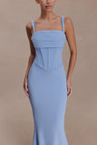 Luella Crepe Corset Maxi Dress Cornflower Blue