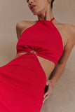 Marlowe Halter Knit Maxi Dress Red