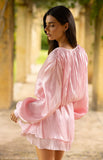 Quinton Pink Satin Long Sleeve Tie Mini Dress