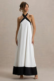 Clarabella White Black Halter Neck Maxi Dress